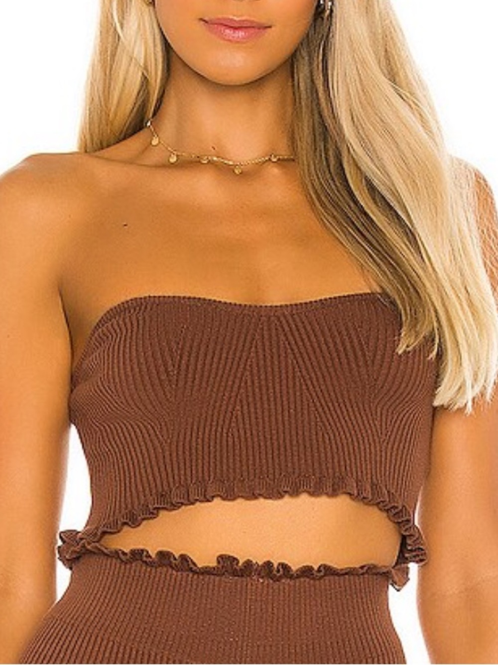 Majorelle Cropped Sweetheart Ribbed Tube Top in Brown - Small